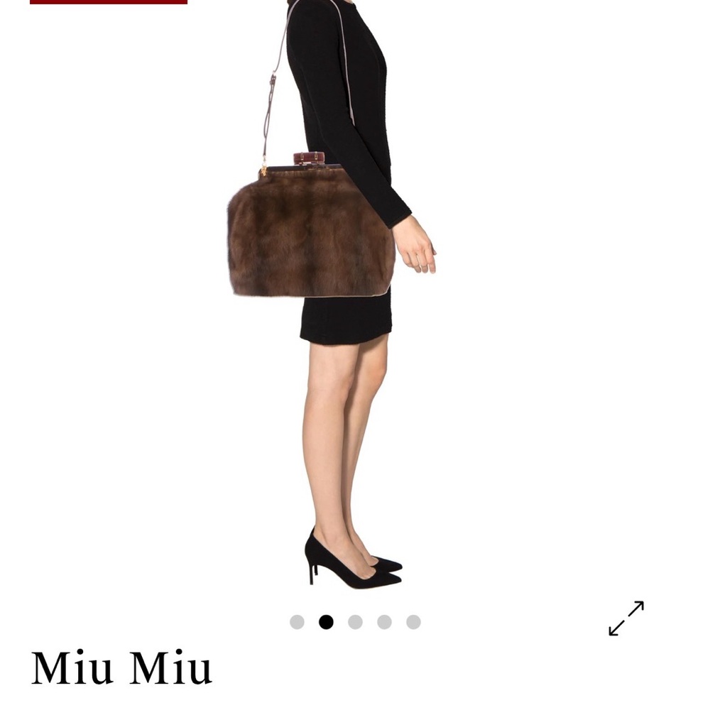 Miu Miu Brown Mink Fur Oversized Clutch with Gold Handle Accent & Brown Strap - Picture 3 of 14